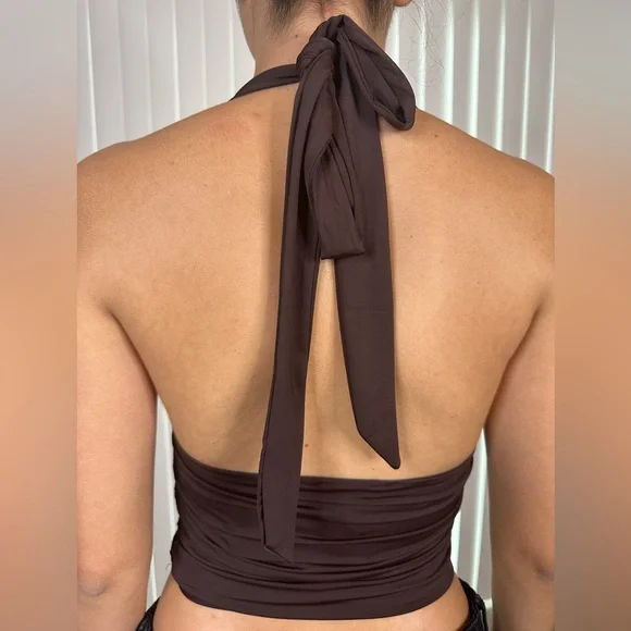 RUCHED POLYAMIDE HALTER TOP - Picture 8 of 9